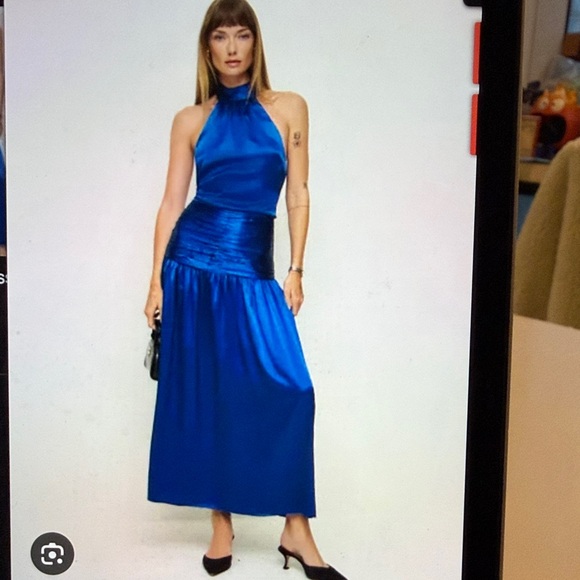Reforma Silk Blue Satin Maxi Skirt - Elegant Women's Skirt